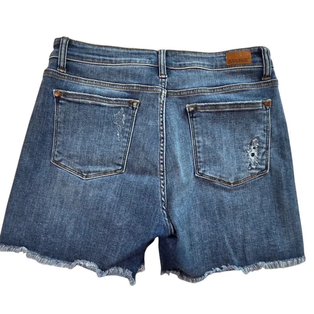 Judy Blue Mid Rise Patch Cut Off Shorts Sz 30 JB 15206 5
